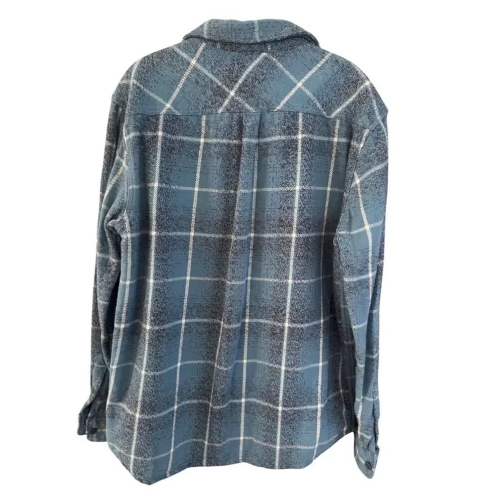 Quiksilver Blue Plaid Flannel Soft Brushed Grunge Skater Coastal Shirt L